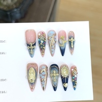 Ongles Press-On Faits Main Personnalisables Gothiques 3D Croix Vierge Marie Faux Ongles à Coller Stiletto