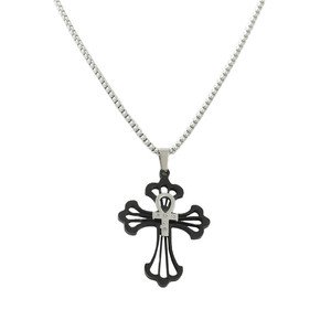 Men's Stainless Steel <b>Cross</b> Pendant Necklace Hollow Geometric Design With Crystal Inlay Punk Style - Product Image 3