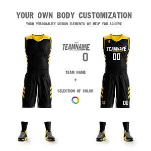 Спортивная одежда для баскетбола: черно-желтые двусторонние комплекты с индивидуальным дизайном - Product Image 6
