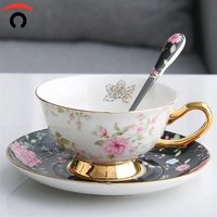 Expédition directe d'usine Nouvelle tasse à café en porcelaine fine de 350 ml, motif floral rétro, luxe léger, écologique, avec soucoupe et coffret cadeau, compatible micro-ondes