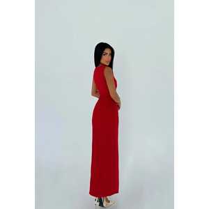 Vestido midi rojo con botones para la noche - Product Image 1