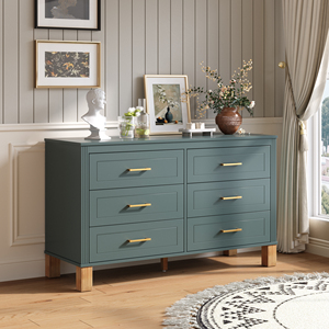 <b>6</b> <b>Drawer</b> Double Dresser Blue Modern Storage Cabinet Metal Handles Solid Wood Legs Dresser <b>Drawer</b> Organizer for Kids - Product Image 3