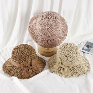 Wholesale Women's Summer Bow Tie <b>Straw</b> <b>Hat</b> Female Seaside Travel Beach <b>Hats</b> Sun Bucket <b>Hat</b> - Product Image 4