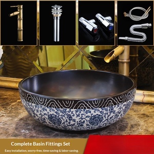 <span class=keywords><strong>Lavabo</strong></span> da <span class=keywords><strong>Bagno</strong></span> in Ceramica Artistica, Stile Europeo Retrò, Rotondo, con Foro Singolo per Installazione su Piano - Product Image 4