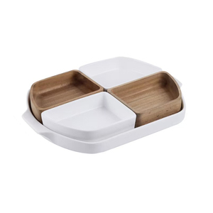 Plateau de noix en céramique en <span class=keywords><strong>bois</strong></span> d'acacia de haute qualité quatre compartiments Mini assiettes de service pour l'usine de bonbons en gros écologique - Product Image 2