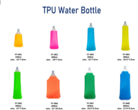 Bouteille d'eau pliable ultralégère en TPU avec logo personnalisé, 150 ml, 250 ml, 300 ml, 450 ml, 500 ml/16 oz, pour les courses et la course à pied en trail