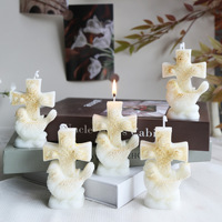 Vente chaude transfrontalière : Bougie d'aromathérapie artisanale en cire de soja, sans fumée, décorative, motif Colombe de la Paix et Croix de Pâques, blanche