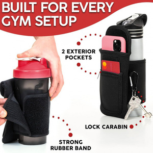 Magnetic Water Bottle Sleeve With Phone Pocket And <b>Key</b> <b>Holder</b> For Outdoor Fitness Use Black Reusable - Product Image 2