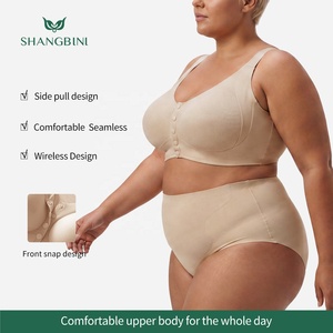 SHANGBINI Set Reggiseno Senza Cuciture con <span class=keywords><strong>Apertura</strong></span> Frontale e Mutande Modellanti a Vita Alta Senza Ferretto Taglie Forti L-4XL - Product Image 2