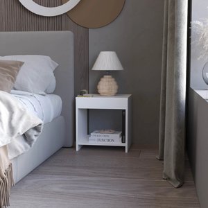 White Nightstand With <b>Open</b> <b>Storage</b> Shelf For Bedroom Side Table - Product Image 1