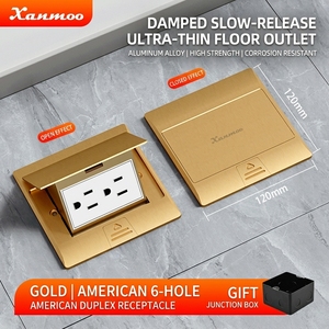 Enchufe de Piso Empotrado Ultrafino Impermeable con Amortiguación Dorada de Aleación de Aluminio Tipo 120, 16A 10A, 3 Tomas Universales - Product Image 3