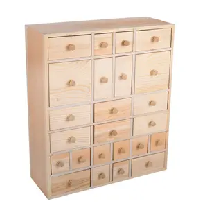 wooden christmas advent calendar storage organizer with 24 drawers