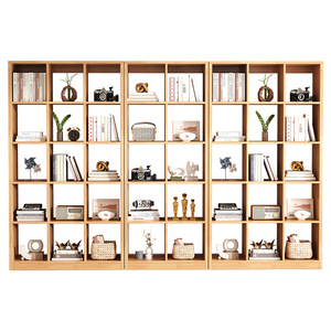 <b>Solid</b> Rubberwood Modern Minimalist No Back Panel Living Room Storage Rack Library Study Floor Bookshelf Wall-Side Home Furniture - Product Image 4