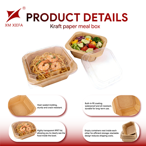 Экологичная коробка для фруктового салата из крафт-бумаги, прямоугольный контейнер, квадратный бумажный ланч-бокс, восьмиугольная бумажная миска для еды - Product Image 3