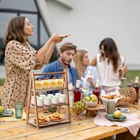 Ensemble de présentoir à desserts multi-usages avec étagère à gâteaux en bois pour la décoration, support de service à 3 niveaux