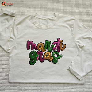 Parches Termoadhesivos Bordados con Lentejuelas Brillantes Grandes con Letras de Mardi Gras, Diseño Nuevo 2026, Venta al por Mayor Personalizada para Ropa - Product Image 5