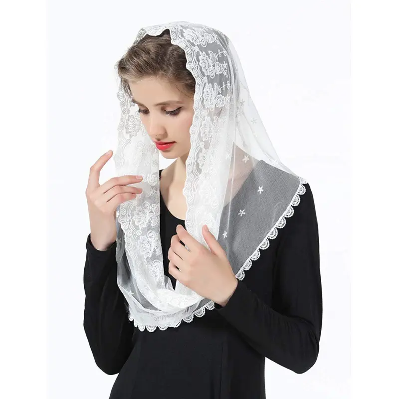 Muslim Ladies Lace Shawl Veil Scarf Beige Black