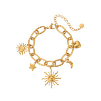 Bracelet MYNECK en acier inoxydable plaqué or 18 carats PVD, accessoires écologiques pour femmes, élégant pendentif lune amour soleil