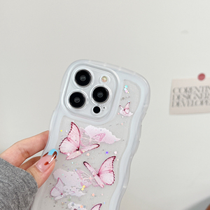 Funda de teléfono transparente con estrellas brillantes y mariposas para iPhone 16E 11 12 13 14 15 16 Pro Max, carcasa a prueba de golpes con bordes ondulados de TPU suave - Product Image 2