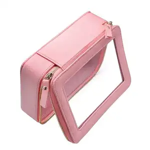 BSCI Factory Travel Portable Makeup Bag Organizer with Gold Zipper Transparent Cosmetic Bag PVC Make up Case