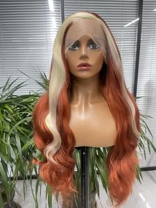 Perruque synthétique longue ondulée à reflets bruns pour femmes, perruques blondes mixtes pour femmes, perruque de Cosplay noire rouge blanche Orange pour fête - Product Image 6