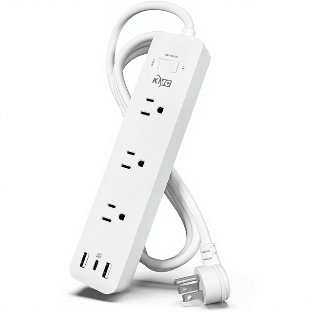 KMC USB-C PD Surge Protector 3-Outlet Power Strip 30W 1 USB-C Port 2 USB-A Ports 980J Surge Protection 6-Foot Extension Cord