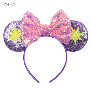 Accesorios para el Cabello de <span class=keywords><strong>Rapunzel</strong></span> de Cosplay, con Flores de Diamantes de Imitación, Lazo Brillante y Orejas de Ratón, Diadema para Niñas - Product Image 3