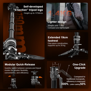 COMAN M1ProV5 4 Sections Portable Monopode En Fiber De Carbone Professionnel Monopode En Un Clic pour Caméra Vidéo 1.4kg - Product Image 5