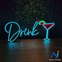 Enseigne néon LED personnalisée en forme de verre à cocktail avec télécommande pour publicité et décoration murale de pub, club ou lounge