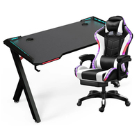 Table de jeu RGB, chaise et table de jeu pour PC, ensemble réglable avec éclairage LED, bureau de jeu pour ordinateur