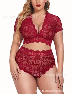 2023 neue sexy Unterwäsche große Größe verführer ische Seite offen Drei punkt gabel Spitze Slip Nachthemd weibliche transparente flirty Pyjamas