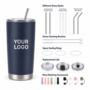 Gobelet isotherme personnalisé avec logo, 20 oz, en acier inoxydable, mince, avec paille, tasse de voyage réutilisable pour boissons chaudes et froides - Product Image 5