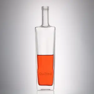 Square shaped heavy solid extra white flint transparent clear innovative shape visual impact glass bottle with Cork Stopper