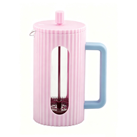 Cafetière à piston en verre borosilicate cannelé coloré avec couvercle en plastique côtelé et poignée, cadeaux personnalisés originaux pour café et thé