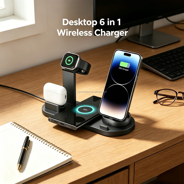 Portable Desk Accessories 6 in 1 15W Wireless Charging Desktop Station Multifunction Magnetic for Watch Earphone for iPhone 18
