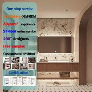 Luxury Modern Marble <strong>Wood</strong> <strong>Bathroom</strong> <strong>Cabinets</strong> Smart Mirror Eco-Friendly Soft Closing Water Resistant for Apartment Villa Hotel Use - Product Image 1