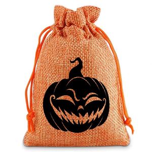 Sac en toile de jute pour la fête des Morts 10x14cm, sac en lin réutilisable, pochette en jute avec citrouille effrayante, logo personnalisable, idéal pour bonbons et emballages cadeaux - Product Image 4