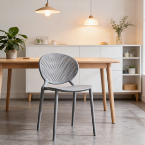 <span class=keywords><strong>Chaise</strong></span> de salle à manger moderne minimaliste en plastique, dossier perforé rond, légère et imperméable, pour la maison et les espaces commerciaux - Product Image 1