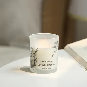 Wholesale Screen Printing Label Customization Pattern Glass Jar Scented Candle with Lid