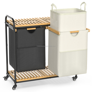 Bamboohomie miễn phí đứng giặt Giỏ quần áo bẩn tổ chức giá giặt giỏ tre giặt cản trở với bánh xe - Product Image 2