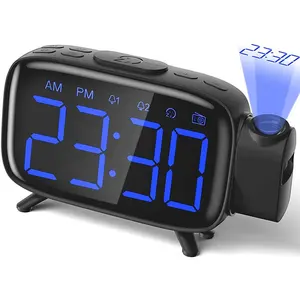 2022 New Digital Projection Alarm Clock With FM Radio Battery Snooze Dual Smart Table Alarm Clock