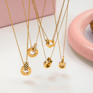 Ensemble de colliers porte-bonheur en acier inoxydable 18 carats, pendentif en strass pour femmes, bijoux cadeau, Design de fleurs géométriques - Product Image 4