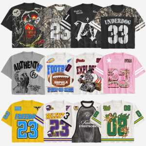 Maßgefertigtes Übergroßes Atmungsaktives American Football Trikot Sublimiertes T-Shirt Retro Graffiti American Jersey - Product Image 1