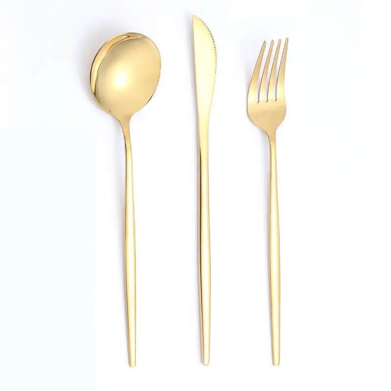 Sendok garpu warna emas, Stainless Steel 3 buah Set peralatan makan untuk restoran hadiah pernikahan