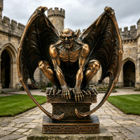 Statue de Gargoyle Accroupi en Bronze Coulé, Style Gothique Vintage, Décoration de Jardin de Manoir, Sur Mesure