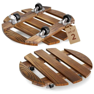 Ensemble de 2 chariots à plantes ronds en bois, robustes, avec <span class=keywords><strong>roulettes</strong></span> verrouillables à 360 degrés pour plantes en pot d'intérieur et d'extérieur - Product Image 1