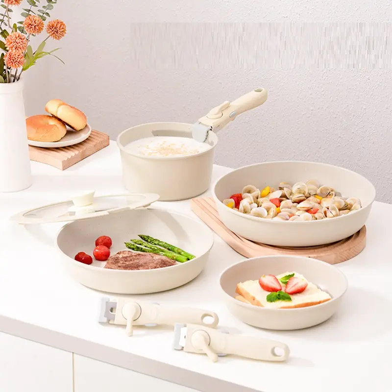 Nhà bếp nhôm Granite không dính chậu nấu Cookware sets với có thể tháo rời xử lý