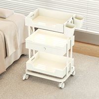 Chariot de Salon Moderne Blanc à 3 Niveaux avec Tiroir, Chariot Utilitaire Professionnel à Roulettes pour Salon de Beauté, Spa et Centre de Gestion Cutanée