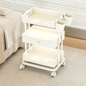 Carrello da Salone Moderno Bianco a 3 Ripiani con Cassetto, Carrello Professionale su Ruote per Saloni di Bellezza, Spa e Centri Estetici - Product Image 1