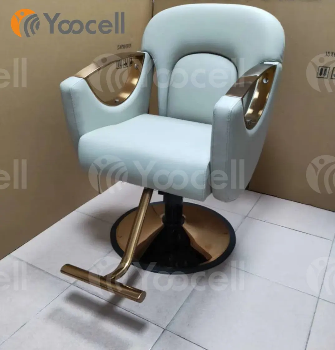 Yoocell ब्लू में reclining बाल काटने सैलून कुर्सी मोटी हाइड्रोलिक गोल्ड दौर आधार के लिए ब्यूटी सैलून श्रृंगार